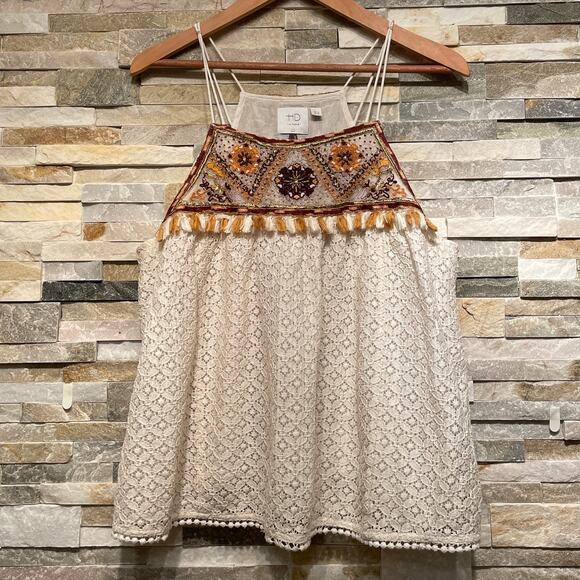 HD in Paris 10 Lace Tank Top | Embroidered Boho Festival Tassel Beaded Blouse - Picture 2 of 8